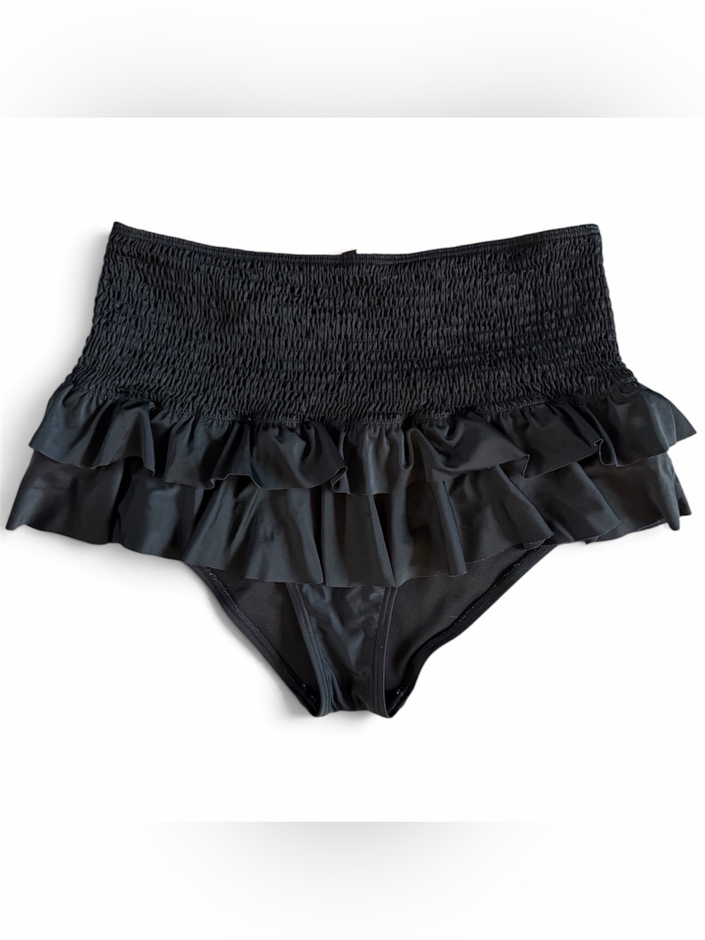 Unique Vintage Swim Black Smocked Ruffle Bottoms